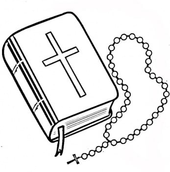 Drawing of bible and rosary