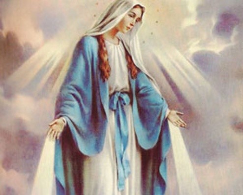 Depiction of the Blessed Virgin Mary surrounded by clouds