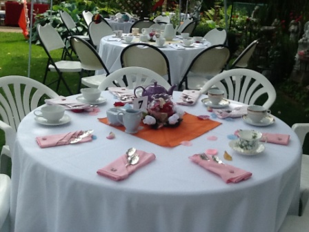 A table set for high tea in a garden