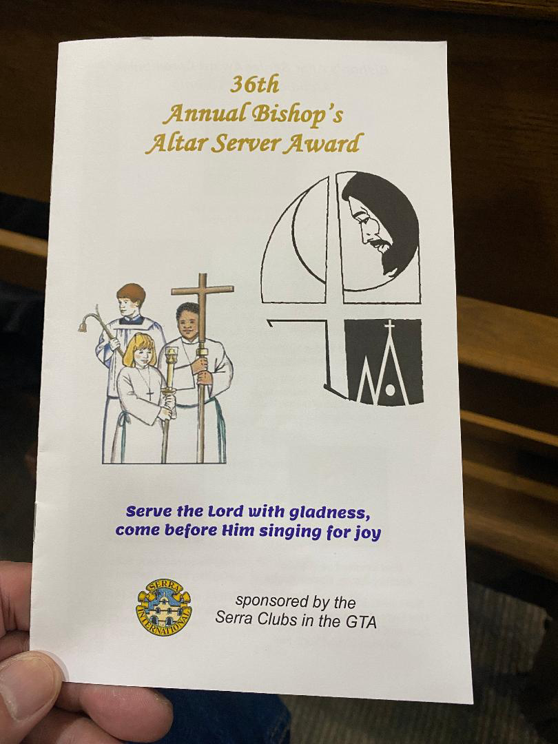 Altar Server Award program The cover of the Altar Server Award program